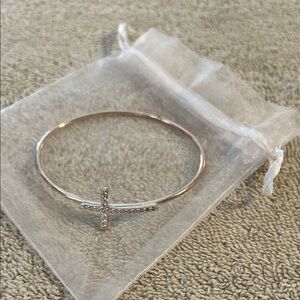 Silvertone Cross Bangle Bracelet